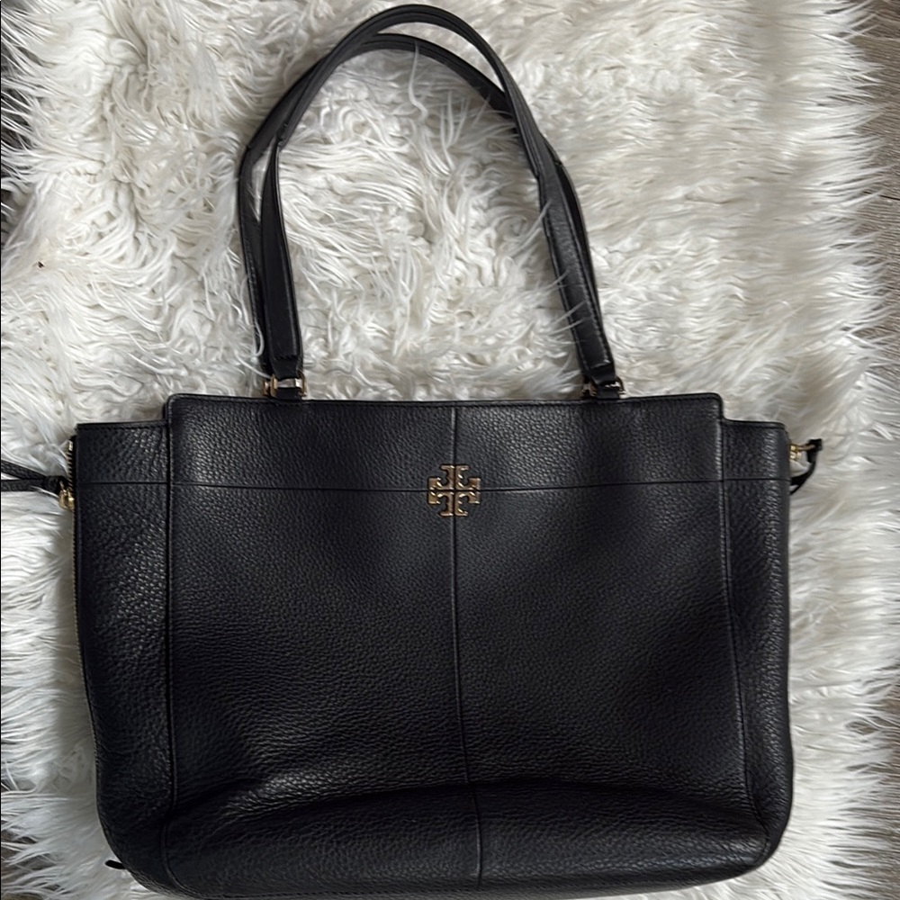 Tory Burch Black Structured Leather Tote